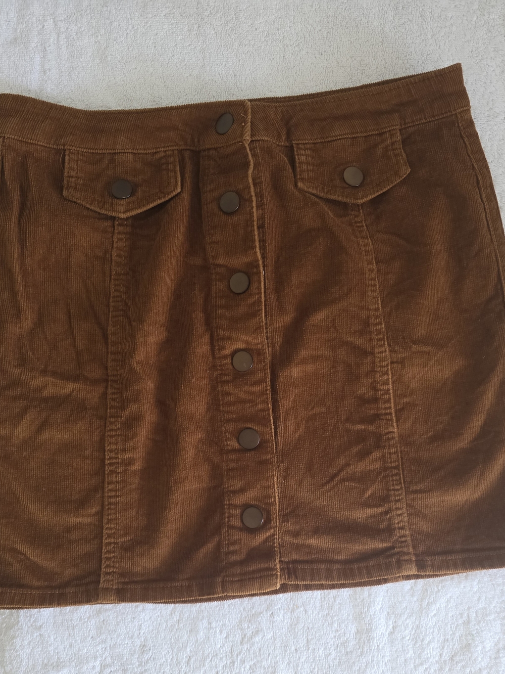 Y2K Aesthetic Blue Spice Brown Corduroy Button-Up Mini Skirt